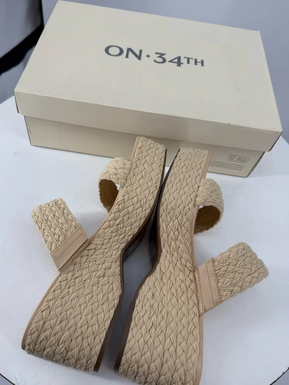 ON 34th Norinarf Raffia Platform Wedge Sandals Womens 9.5M Natural Resort NEW